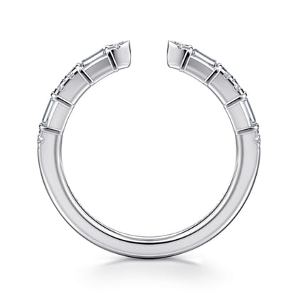 14K White Gold Channel set baguette and U Setting Round Diamond Open Anniversary Band