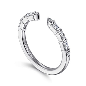 14K White Gold Channel set baguette and U Setting Round Diamond Open Anniversary Band