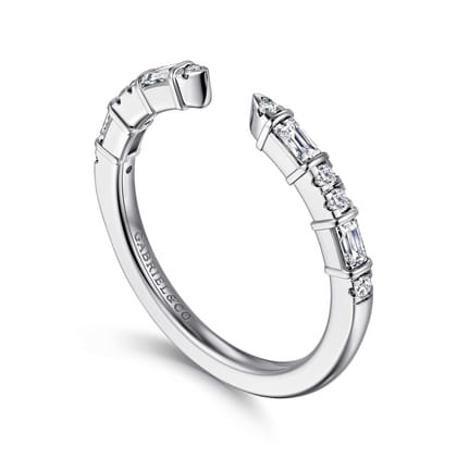 14K White Gold Channel set baguette and U Setting Round Diamond Open Anniversary Band