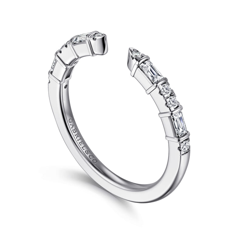 Open Ring Wedding Ring in 14k White Gold with Baguette Natural Diamond at Gabriel & Co. - Shot 3