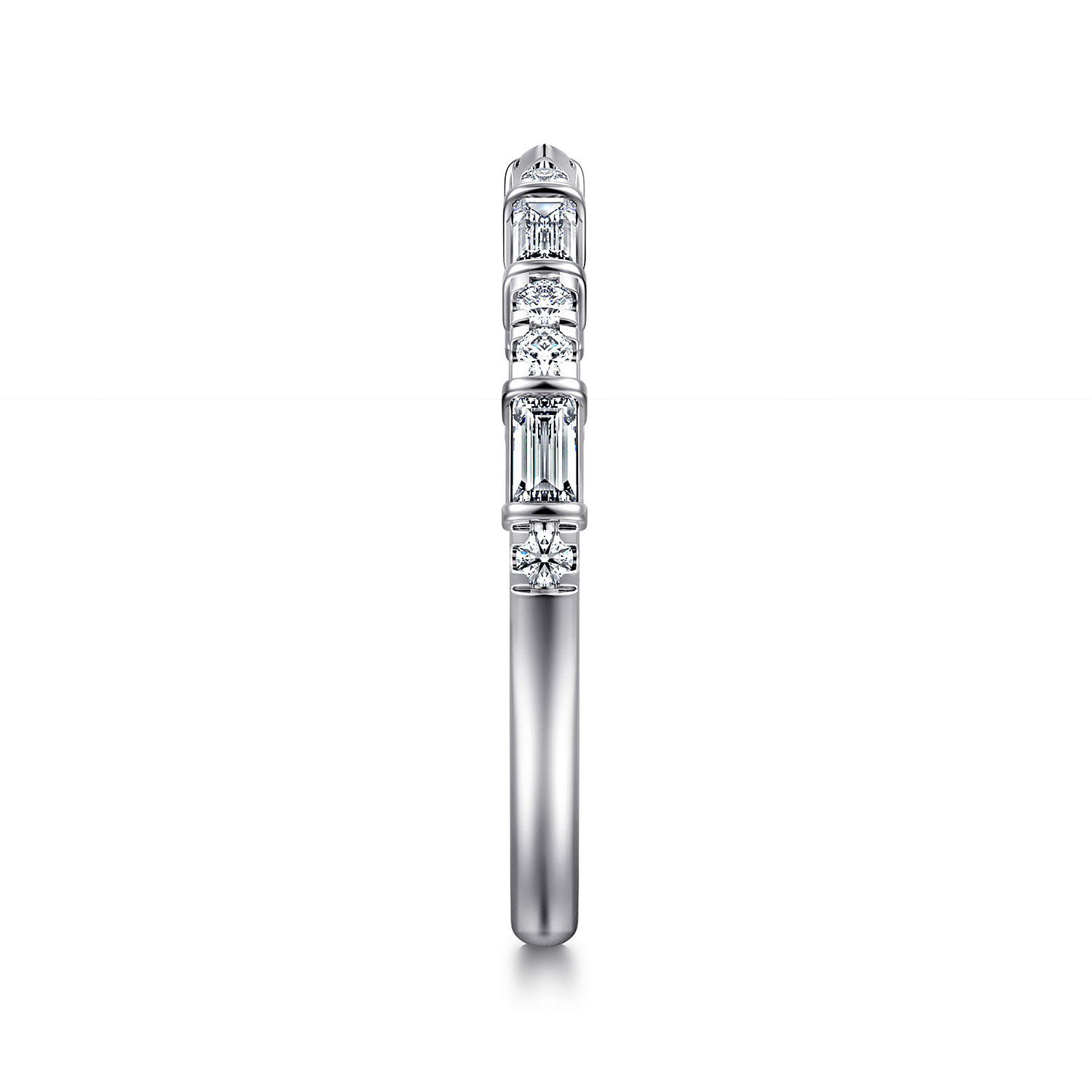 14K White Gold Channel set baguette and U Setting Round Diamond Open Anniversary Band