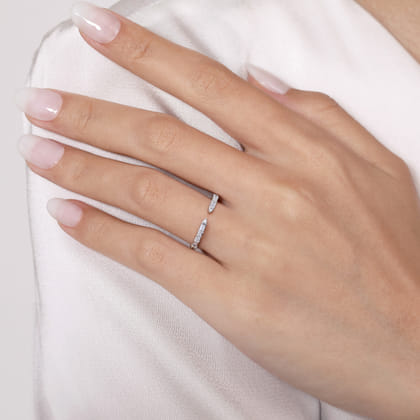 14K White Gold Channel set baguette and U Setting Round Diamond Open Anniversary Band