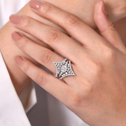 14K White Gold Chevron Diamond Ring Enhancer