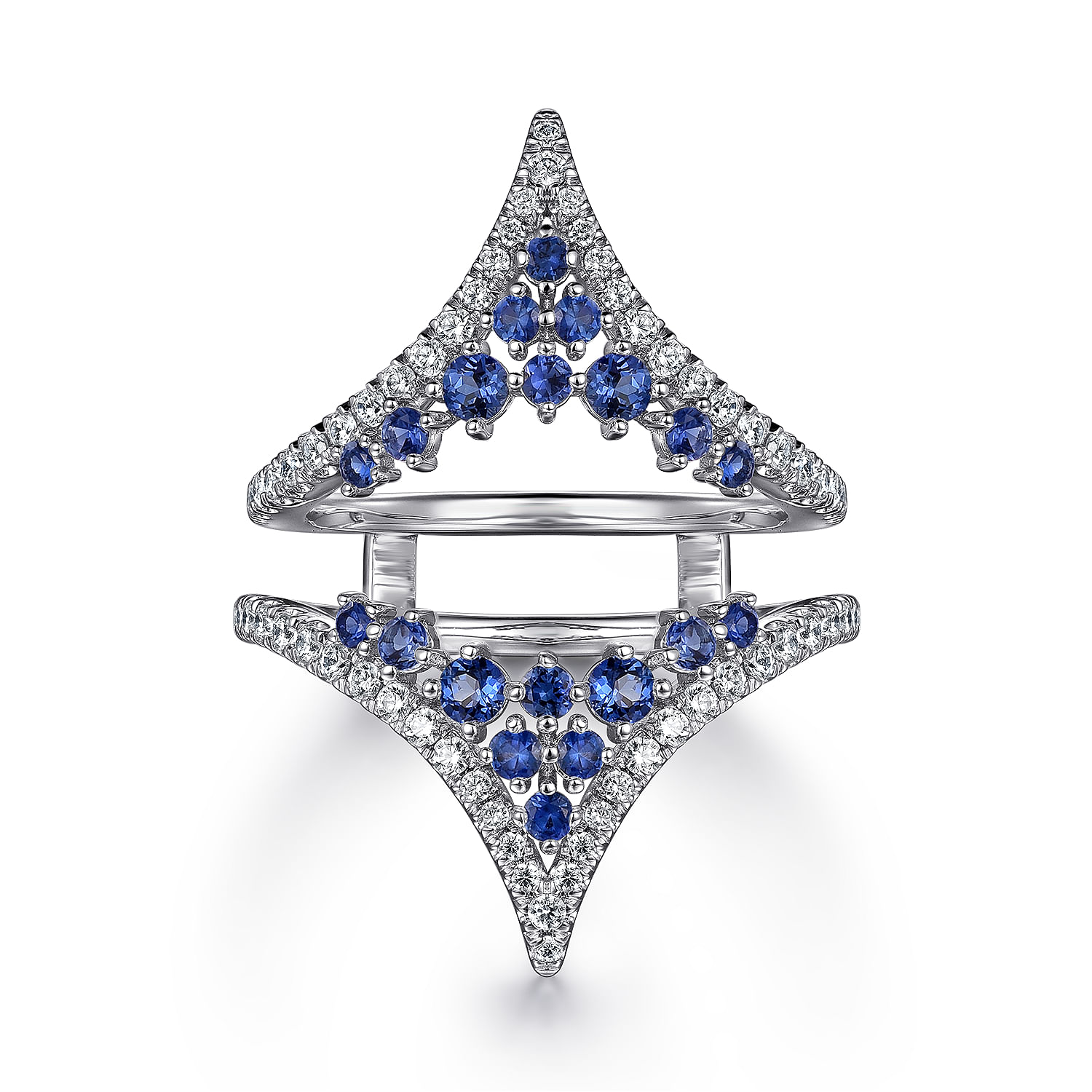 14K White Gold Chevron Sapphire and Diamond Ring Enhancer