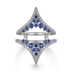 14K White Gold Chevron Sapphire and Diamond Ring Enhancer