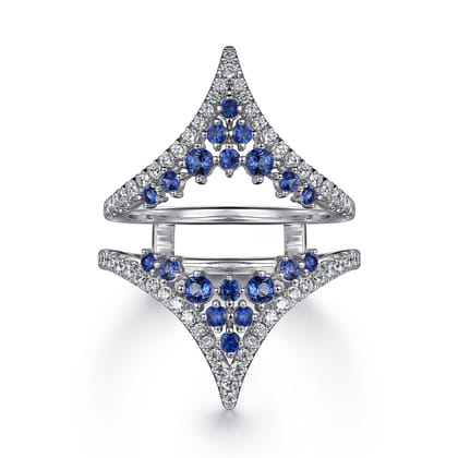 14K White Gold Chevron Sapphire and Diamond Ring Enhancer