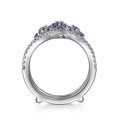 14K White Gold Chevron Sapphire and Diamond Ring Enhancer