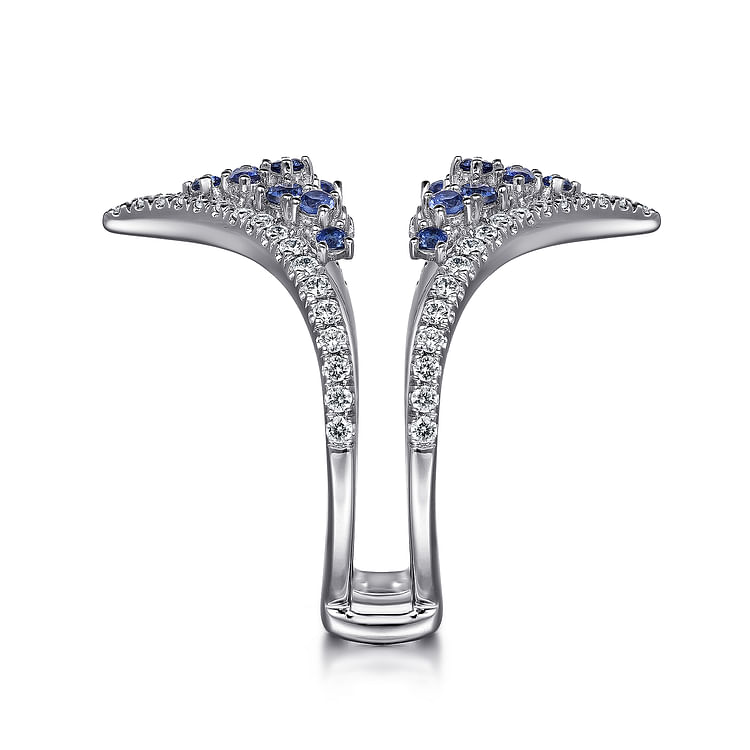 14K White Gold Chevron Sapphire and Diamond Ring Enhancer