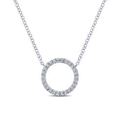 14K White Gold Circle Diamond Pendant Necklace