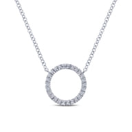 14K White Gold Circle Diamond Pendant Necklace