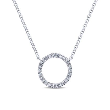 14K White Gold Circle Diamond Pendant Necklace