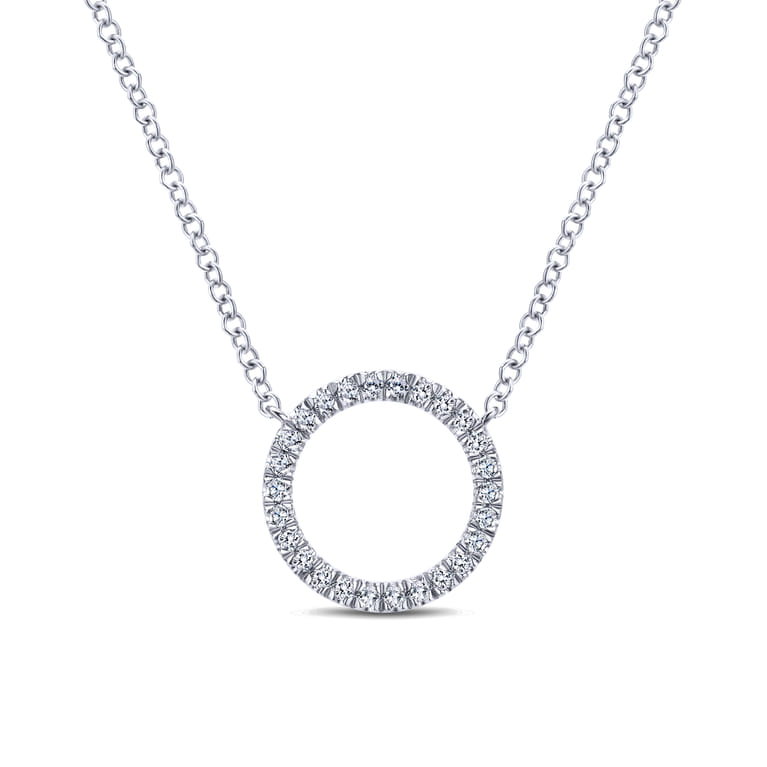 14K White Gold Circle Diamond Pendant Necklace - 0.13 ct - Shot 1