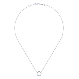14K White Gold Circle Diamond Pendant Necklace