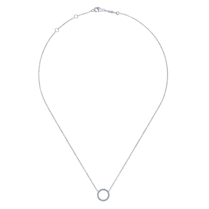 14K White Gold Circle Diamond Pendant Necklace