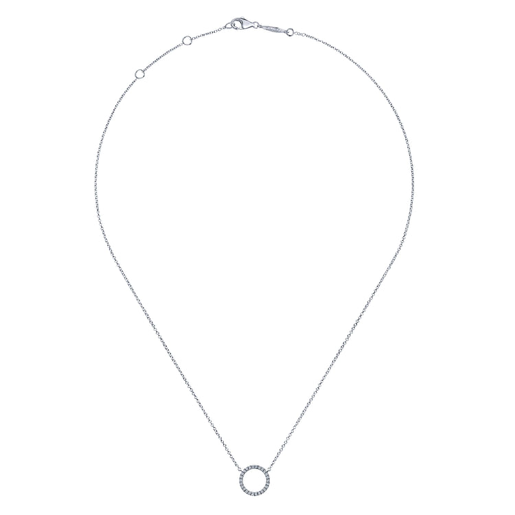 14K White Gold Circle Diamond Pendant Necklace