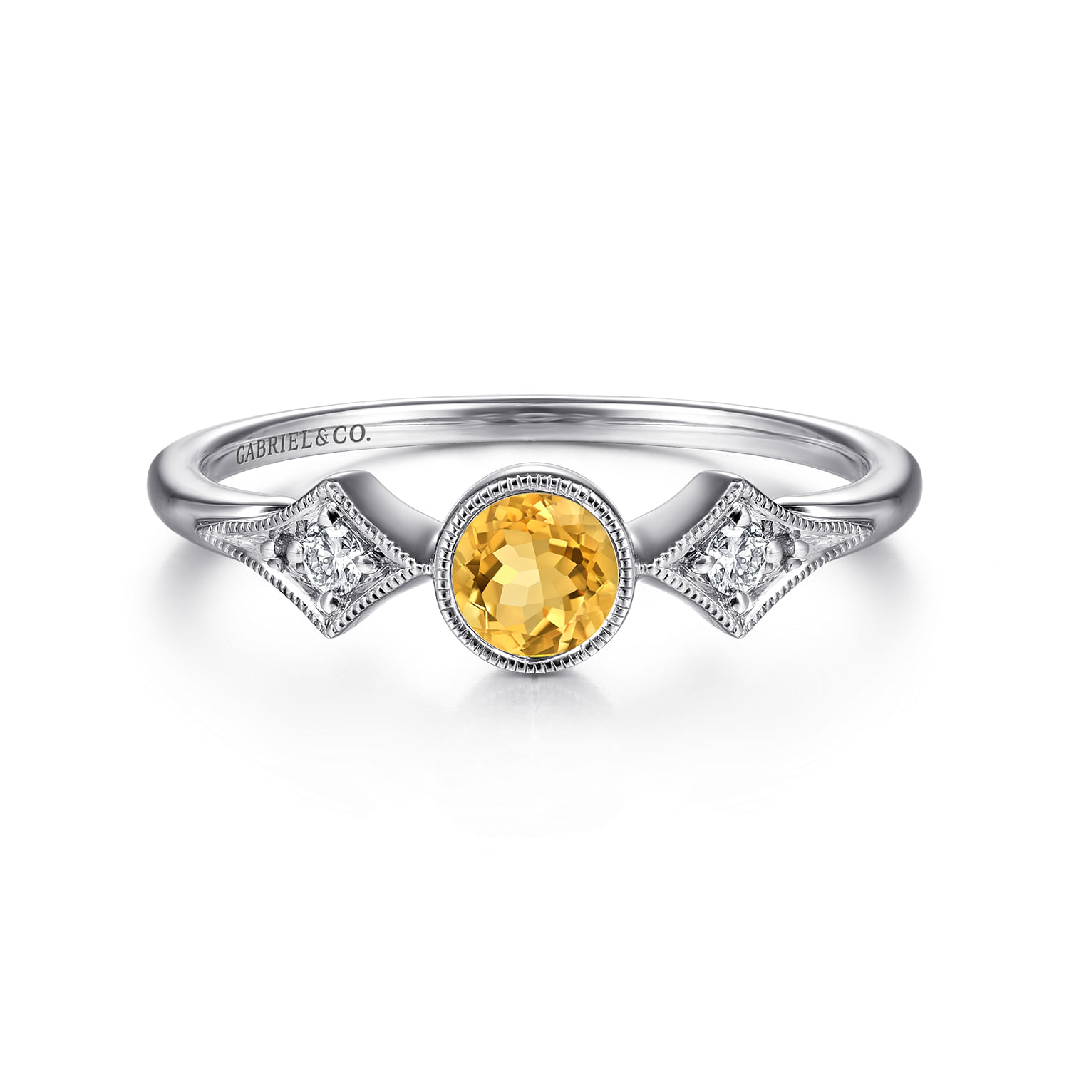 14K White Gold Citrine and Diamond Ring