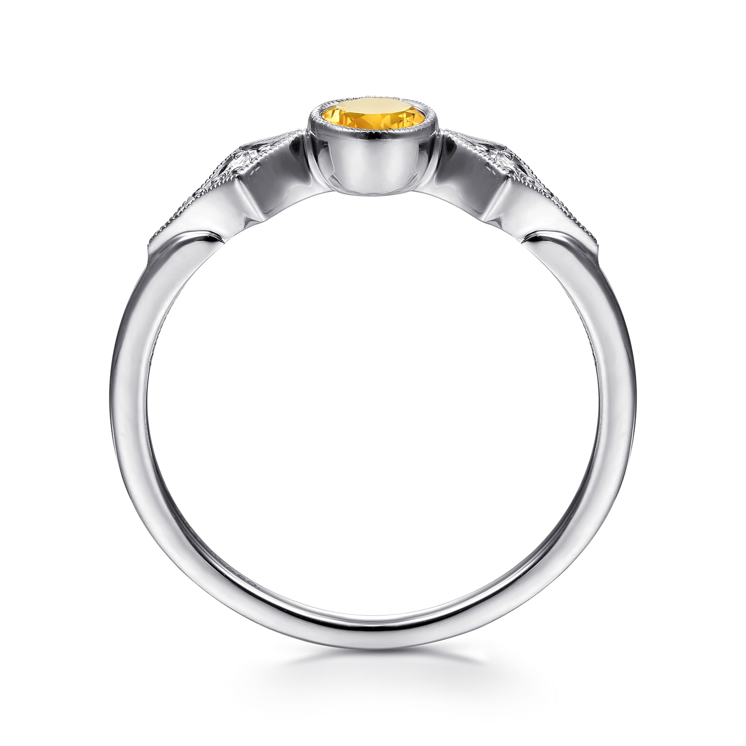 14K White Gold Citrine and Diamond Ring