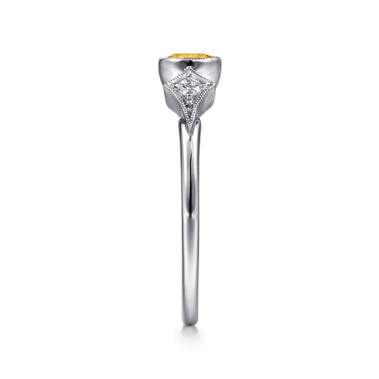 14K White Gold Citrine and Diamond Ring
