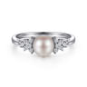14K White Gold Classic Cultured Pearl Diamond Accented Stackable Ring - 0.12 ct