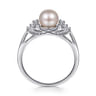 14K White Gold Classic Cultured Pearl Diamond Accented Stackable Ring - 0.12 ct