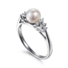14K White Gold Classic Cultured Pearl Diamond Accented Stackable Ring - 0.12 ct