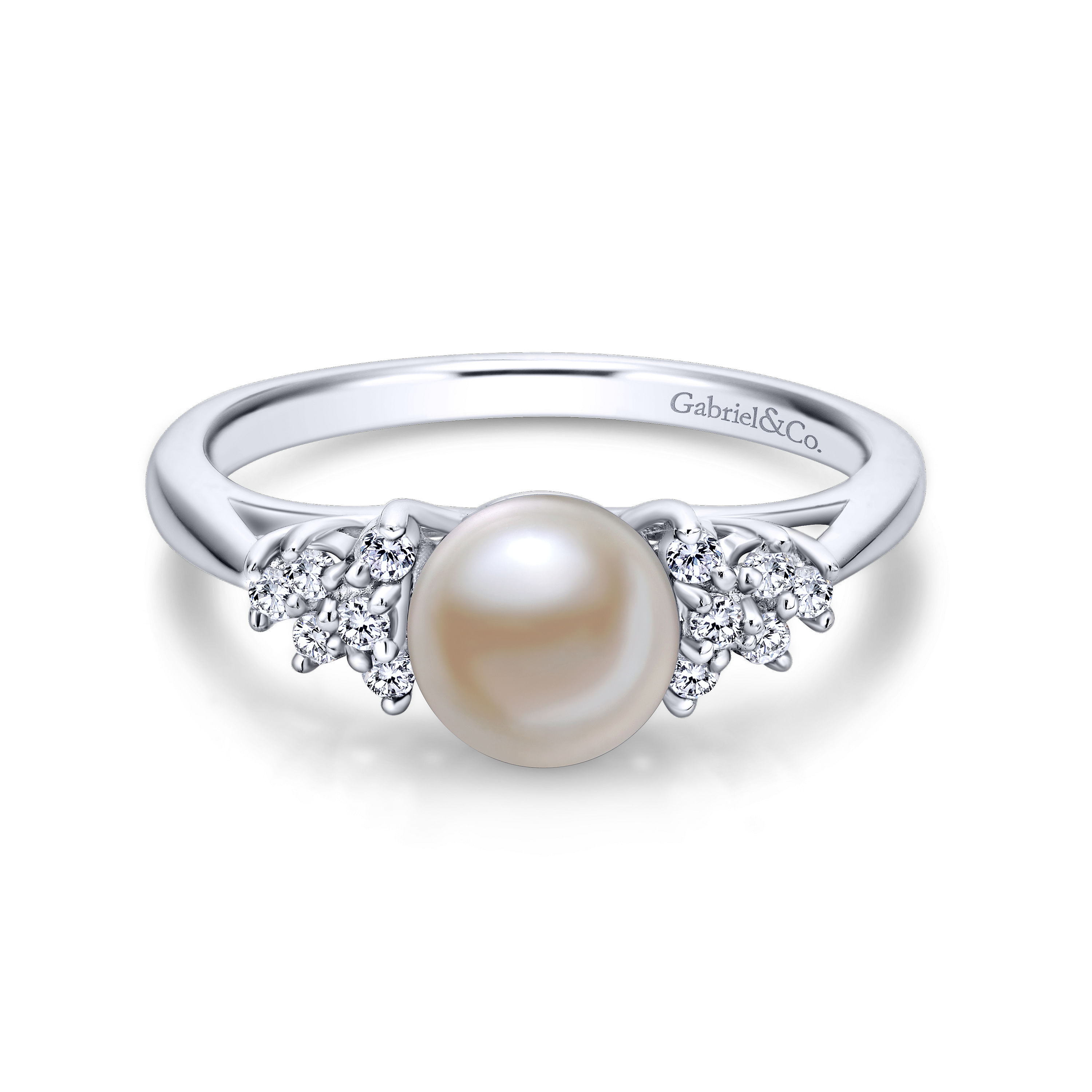 14K White Gold Classic Cultured Pearl Diamond Accented Stackable Ring - 0.12 ct - Shot 6