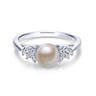 14K White Gold Classic Cultured Pearl Diamond Accented Stackable Ring - 0.12 ct