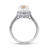 14K White Gold Classic Cultured Pearl and Diamond Halo Ring - 0.3 ct