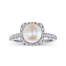 14K White Gold Classic Cultured Pearl and Diamond Halo Ring - 0.3 ct