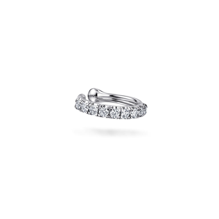 14K White Gold Classic Diamond Earcuff Earrings- No Hinge - 0.2 ct - Shot 1