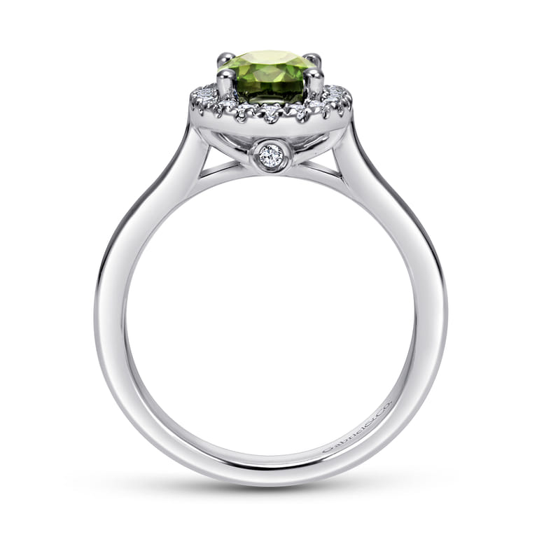 14K White Gold Classic Oval Peridot and Diamond Halo Ring - 0.2 ct - Shot 2