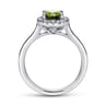 14K White Gold Classic Oval Peridot and Diamond Halo Ring - 0.2 ct