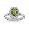 14K White Gold Classic Oval Peridot and Diamond Halo Ring - 0.2 ct