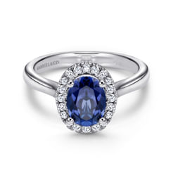 14K White Gold Classic Oval Sapphire and Diamond Halo Ring