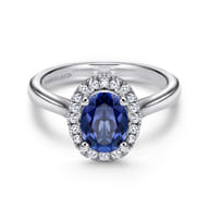 14K White Gold Classic Oval Sapphire and Diamond Halo Ring