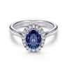 14K White Gold Classic Oval Sapphire and Diamond Halo Ring - 0.21 ct