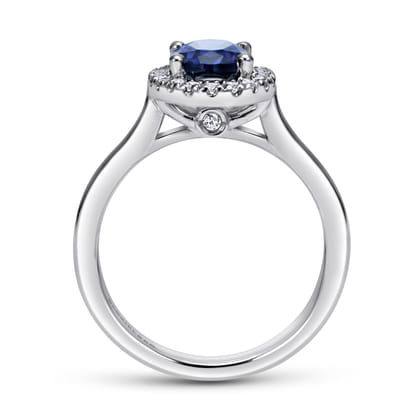 14K White Gold Classic Oval Sapphire and Diamond Halo Ring