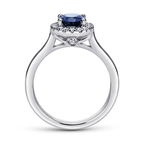 14K White Gold Classic Oval Sapphire and Diamond Halo Ring - 0.21 ct - Shot 2