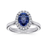 14K White Gold Classic Oval Sapphire and Diamond Halo Ring - 0.21 ct