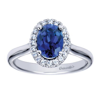 14K White Gold Classic Oval Sapphire and Diamond Halo Ring