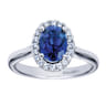 14K White Gold Classic Oval Sapphire and Diamond Halo Ring - 0.21 ct