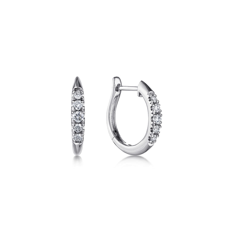 14K White Gold Classic Round 15mm Diamond Huggie Earrings - 0.22 ct - Shot 1