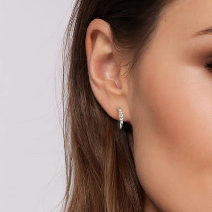 14K White Gold Classic Round 15mm Diamond Huggie Earrings