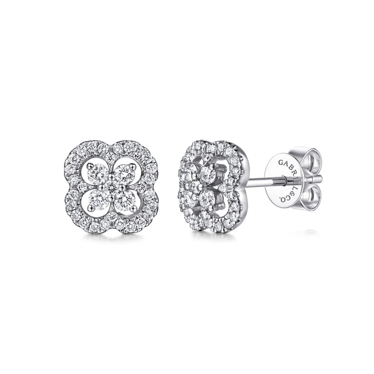 14K White Gold Clover Cutout Diamond Stud Earrings - 0.4 ct - Shot 1