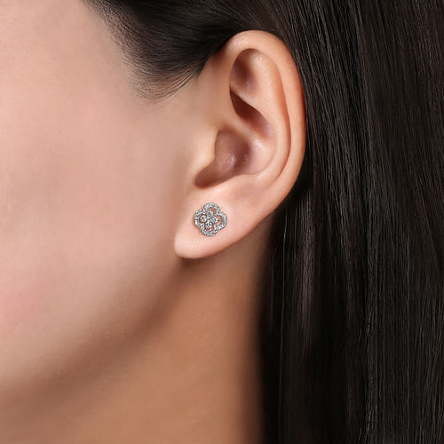 14K White Gold Clover Cutout Diamond Stud Earrings - 0.4 ct - Shot 2