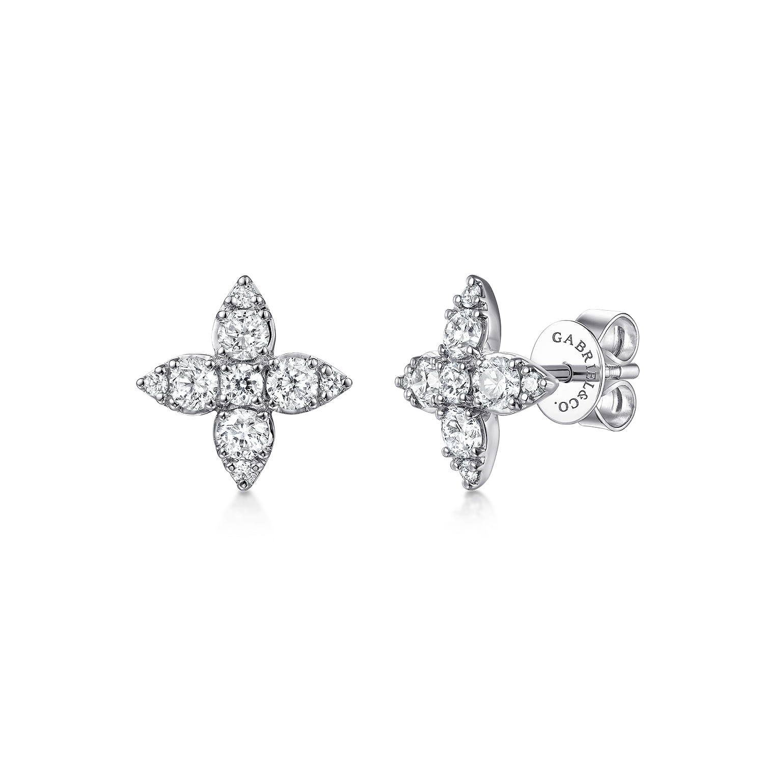 14K White Gold Clover Diamond Stud Earrings - 0.6 ct - Shot 1