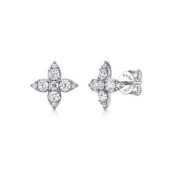 14K White Gold Clover Diamond Stud Earrings