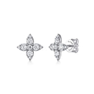14K White Gold Clover Diamond Stud Earrings