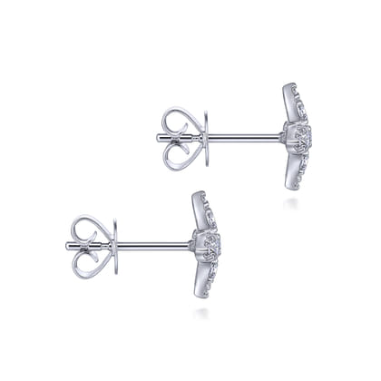 14K White Gold Clover Diamond Stud Earrings
