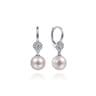 14K White Gold Cluster Diamond Disc and Pearl Drop Earrings - 0.2 ct